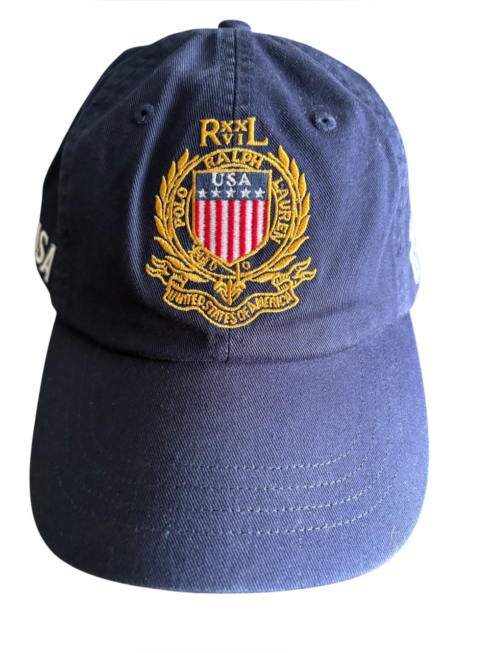NWT Polo Ralph Lauren Navy Blue Twill Baseball Cap Embroidered USA Crest Front